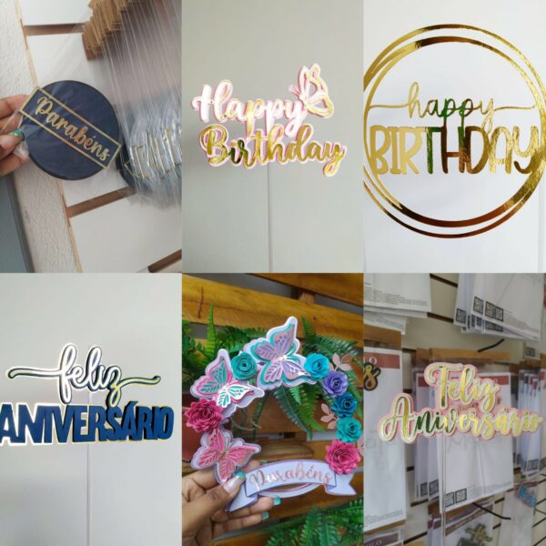 TOPOS DE BOLO PARABENS, PARABENS PRA VOCÊ, HAPPY BIRTHDAY, FELIZ ANIVERSÁRIO