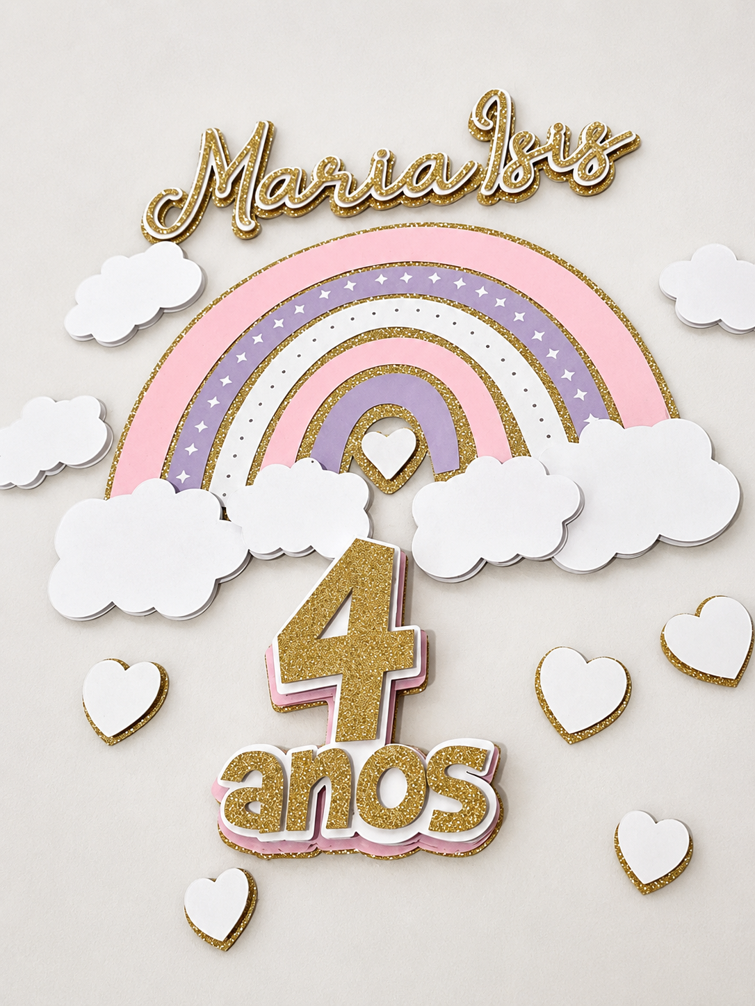 Topo de bolo 3D clássico personalizado com arco-íris